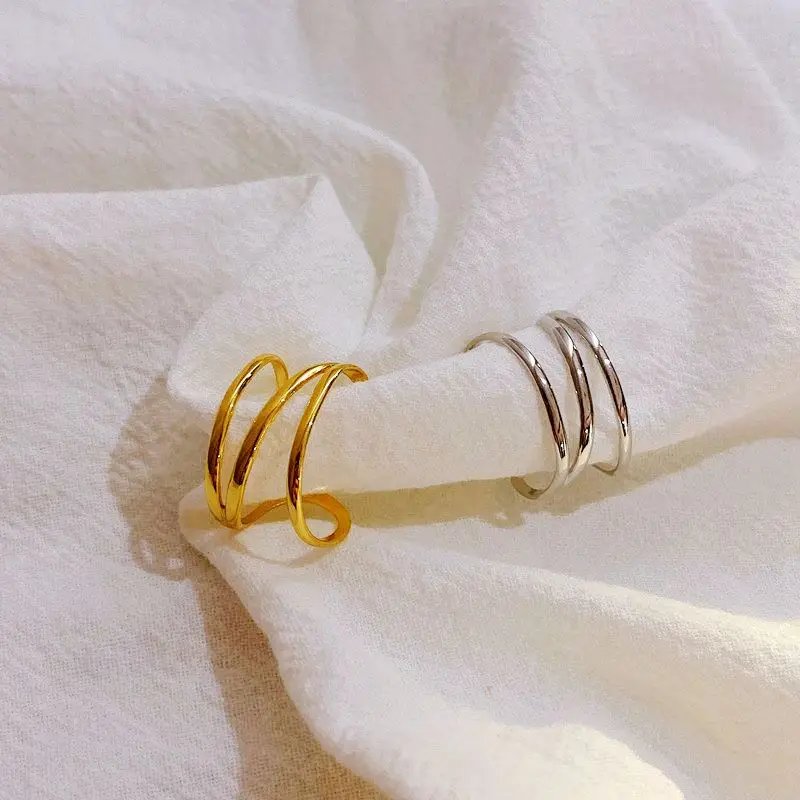 Женское кольцо в минималистичном стиле amaiyllissa открытое золотистое трехслойное