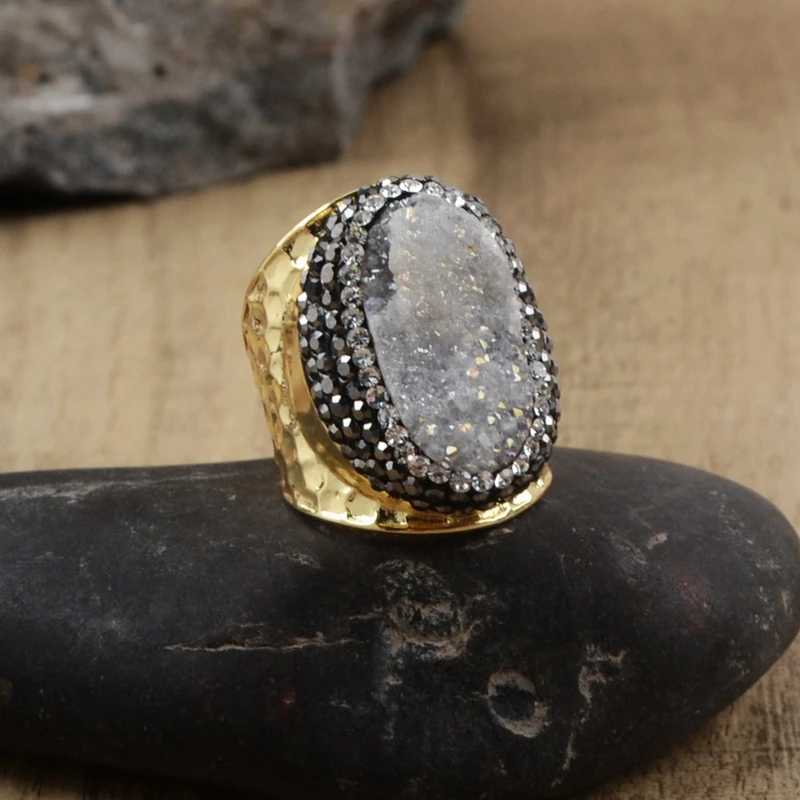 Большой кулон BOROSA Agates Druzy кольца в богемном стиле из титана разных цветов