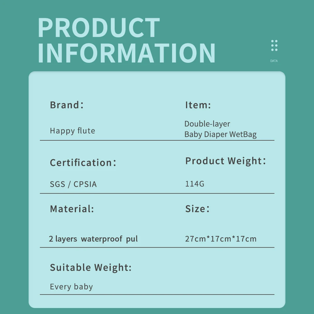 Happyflute Baby Cloth Diaper Bag Waterproof  Washable Reusable Wetbag  Fashion Diaper Pods Can Hold 5-10Pieces AIO Diapers