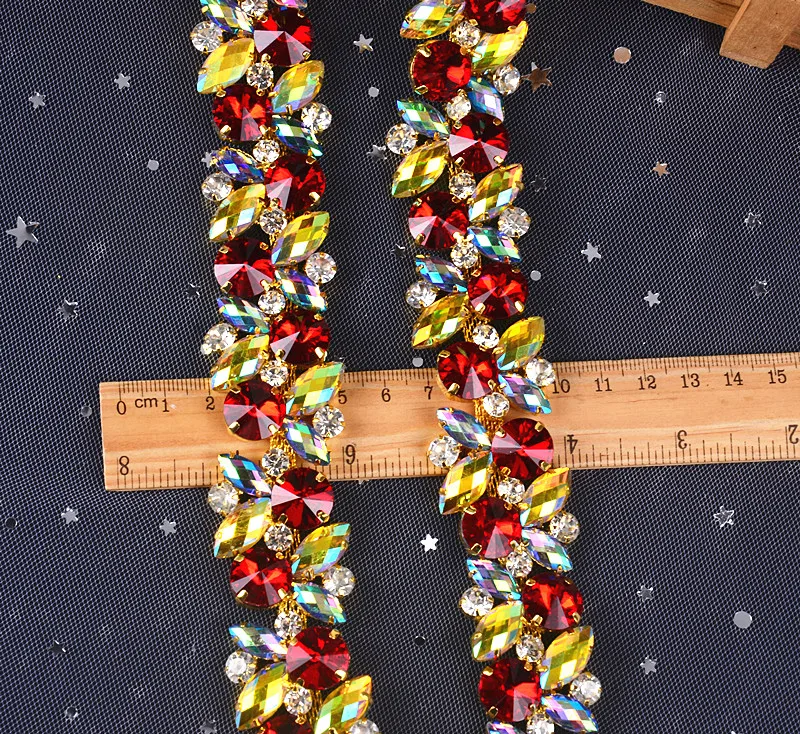 1 Yard Romantic Accessories Multicolor Glass Acrylic Rhinestone Chain Crystal Flower Trim Applique Sew Costume Shoes Diy Dresses | Дом и сад