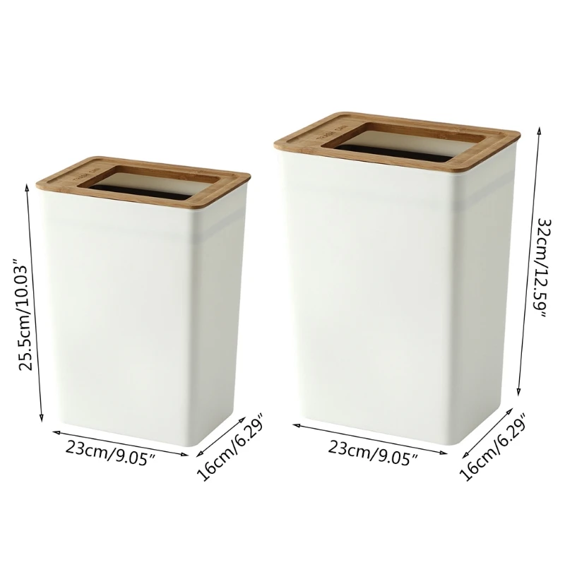 

Minimalist Trash Can Waste Bins Container Trashbox Practical Garbage Basket with Wooden Lid for Kitchen Bathroom Living Room