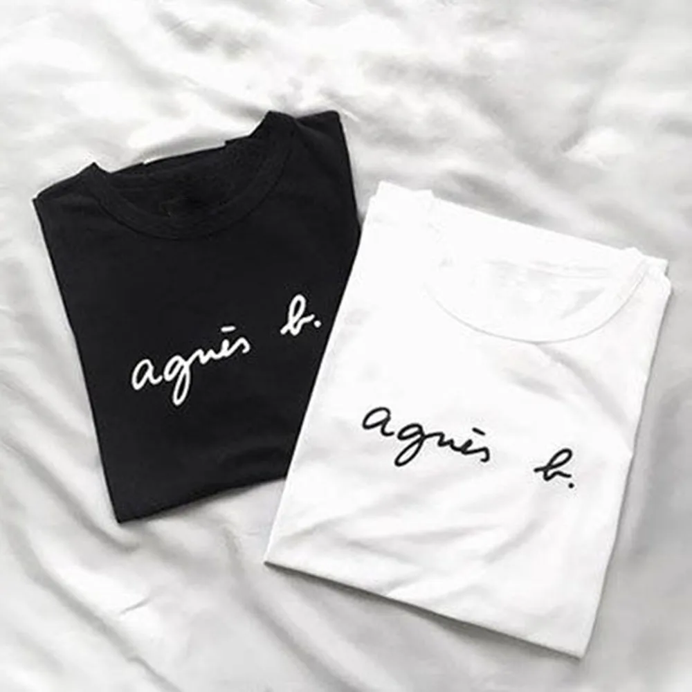 Женская футболка черного и белого цвета Однотонная с буквенным алфавитом