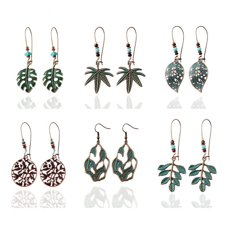 6 пар/лот винтажные в виде листика женские серьги набор бисер большой ушной