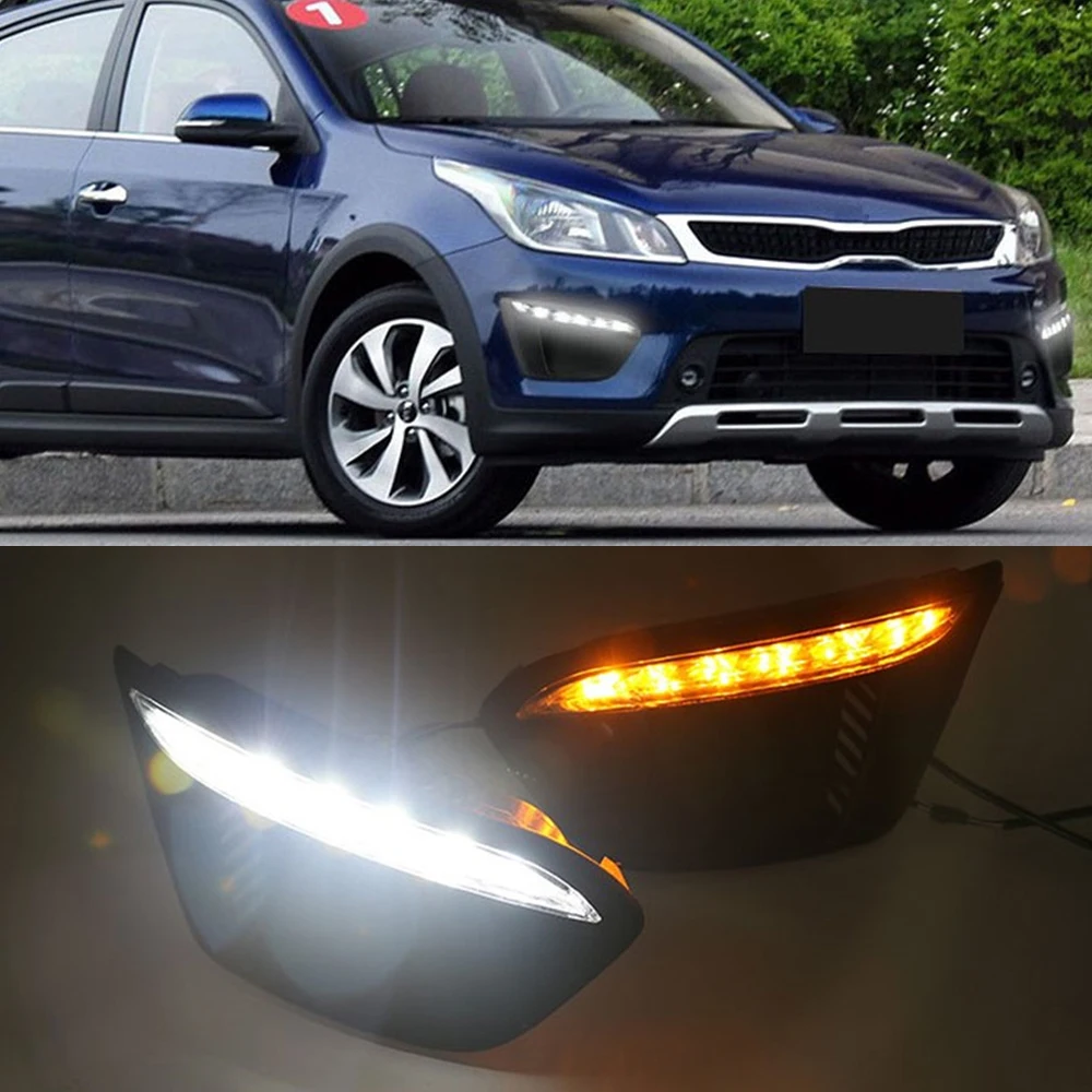 Car Flashing 1 Set Super Bright LED For Russia KIA RIO X-Line 2018 2019 Driving DRL Daytime Running Lights With Turn Signal - купить по