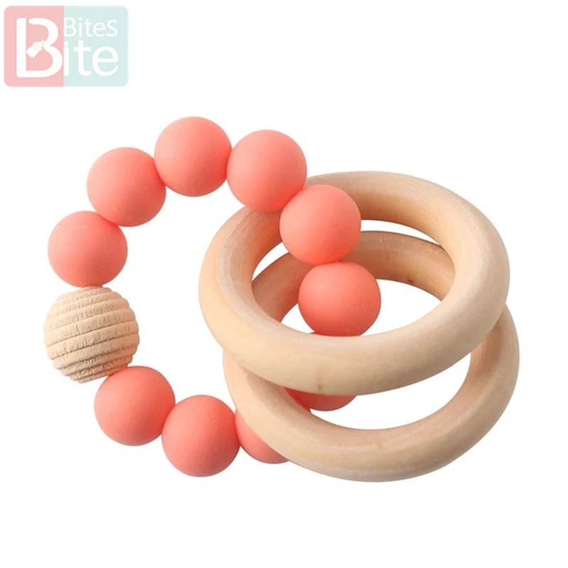 Salmon Orange Rattle 1 шт. детский силиконовый Прорезыватель для браслетов младенцев, погремушка, силиконовые бусины с резьбой, браслеты, прорезыватели, ювелирные изделия, деревянные кольца для грызунов - Цвет: Salmon Orange Rattle