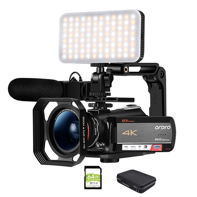 Видеокамера Ordro AC5 Vlog профессиональная видеокамера 4K с 12X оптическим зумом и
