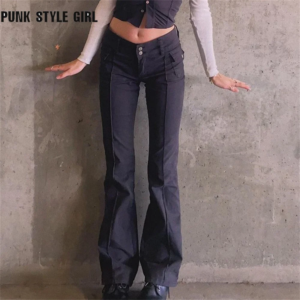 

Streetwear Black Grunge Straight Pants Women Autumn Korean Slim Jeans 90s Mom OL Joggers Denim Vintage Casual Trousers