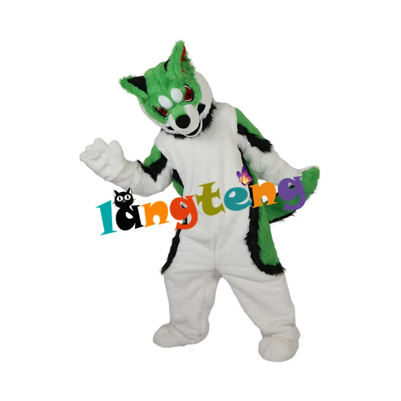 

879 Green Fox Dog Husky Fursuit Business Mascots For Adults Cartoon Character Outfit