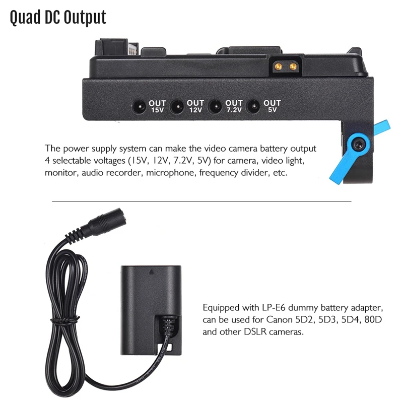 V Mount V-Lock Battery Plate Adapter with 15Mm Dual Hole Rod Clamp LP-E6 Dummy for BMCC BMPCC Canon 5D2/5D3/5D4/ | Электроника