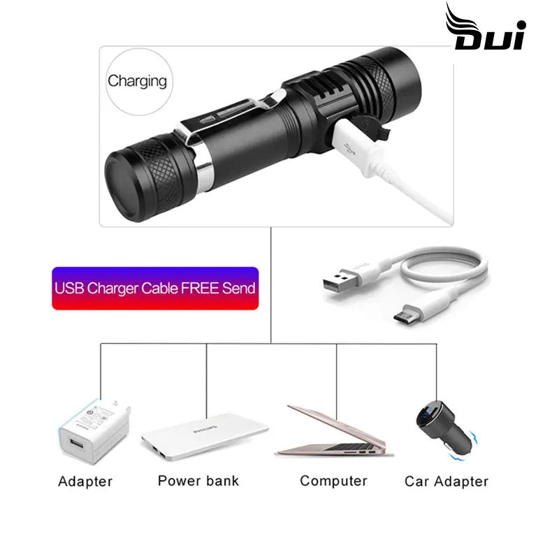 Светодиодный фонарь DUI перезаряжаемый от USB-аккумулятора водонепроницаемый