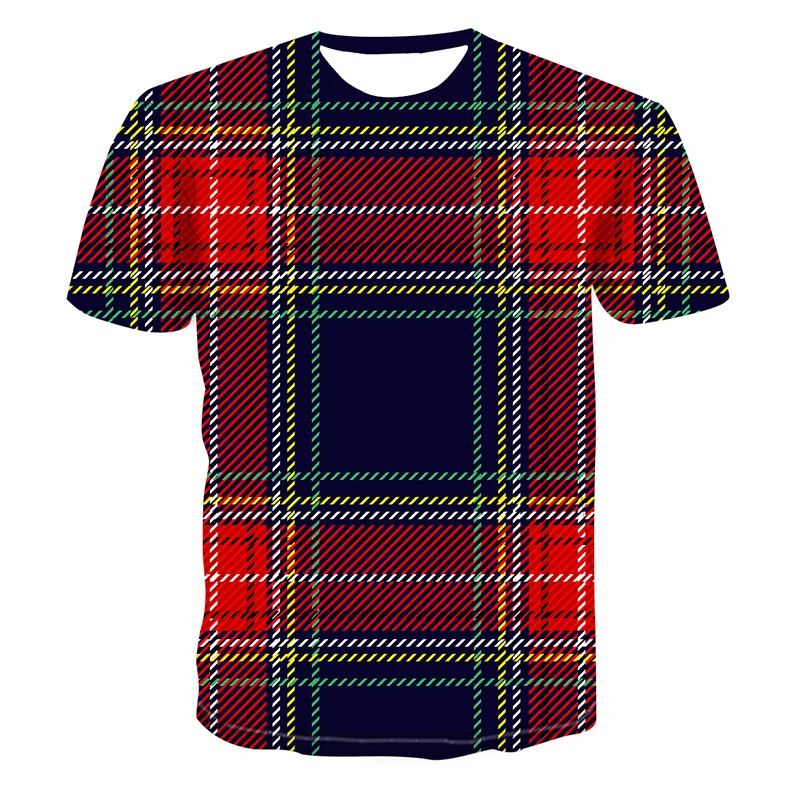 

2021 New Men's and Women's Shirts Classic Plaid Short-Sleeved 3DT Shirt Spring and Summer Round Neck Casual Pullover Spot XS-4XL