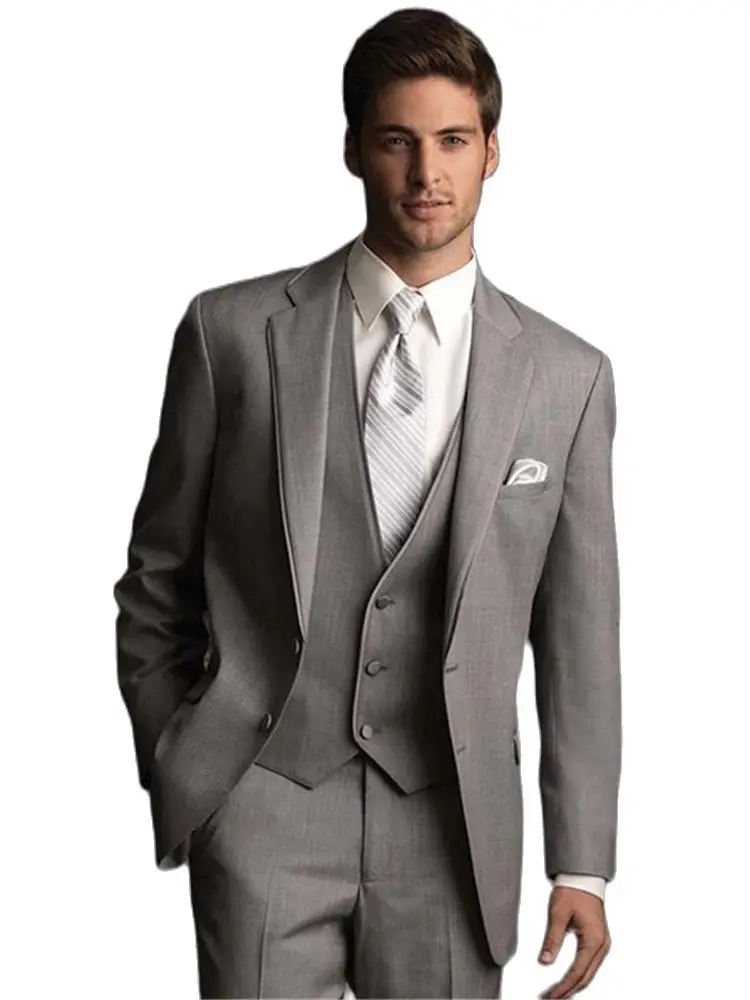 

Men's Suits Gray Business Formal Custom Bespoke Classic Wedding Suits For Men Tailored Groom Suits Tuxedos 3 Pcs Coat+Vest+Pants