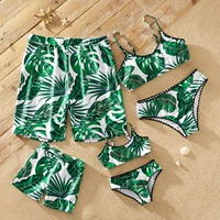 patpat 2021 new summer crochet trim tropical leaves print matching swimsuits family look swimwear sets