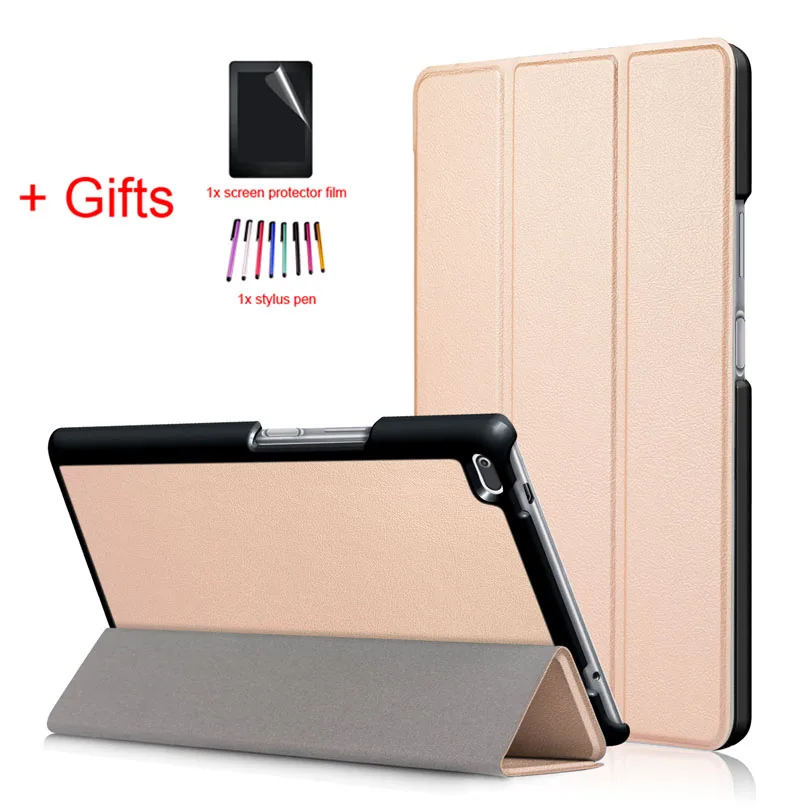Gold Из искусственной кожи чехол Чехол для lenovo Tab4 Tab 4, 8 TB-8504x TB-8504F TB-8504N TOUCHBeauty TB-850 4, 8 дюймов планшет Funda Чехол-книжка на магните чехол+ Защитная пленка на экран+ подставка для ручек - Цвет: Gold