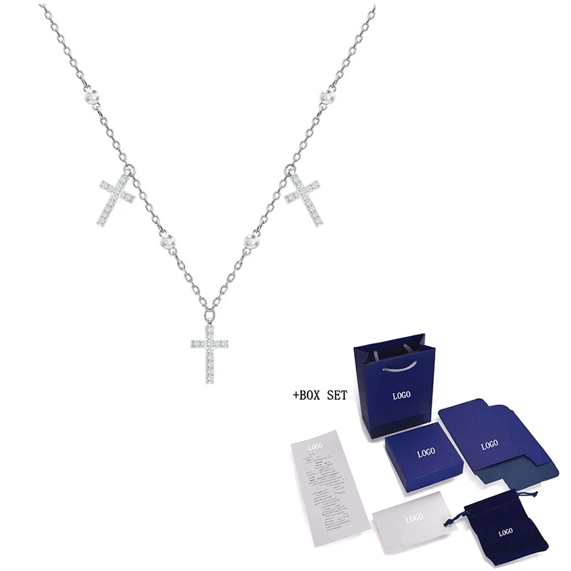 

Fashion Trend SWA New Mini Cross Choker Necklace White Gold Charming Pave Cross Decorating Women Romantic Jewelry Gifts