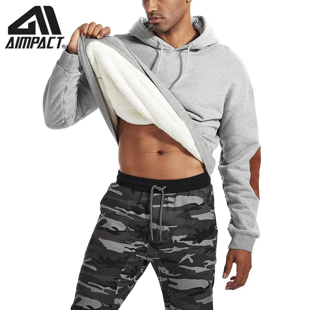 Хлопковая Флисовая теплая толстовка AIMPACT для мужчин зимняя с капюшоном мужские