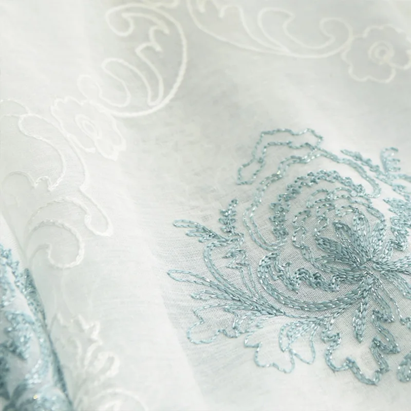 Европейские тюлевые шторы с вышивкой для гостиной прозрачные спальни синий