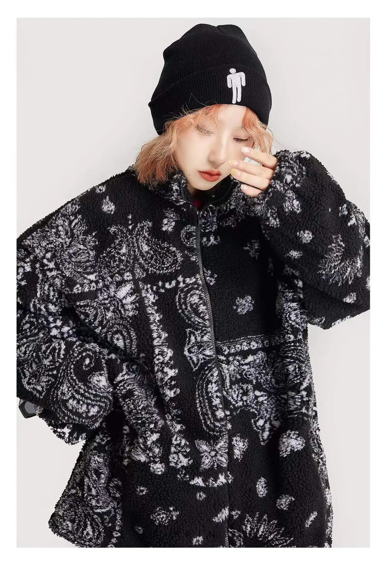 Tideshec Streetwear Couple Jacket Men Vintage Totems Coats Hipster Loose All-match Outwear Winter Lambswool High Street Harajuku | Мужская