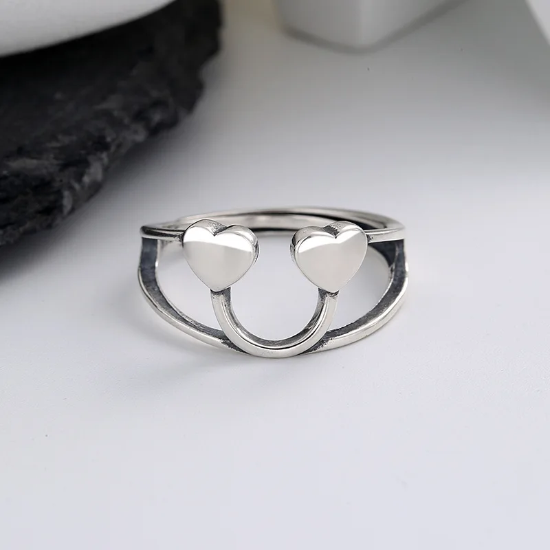 

Red Trees Brand Fine Jewelry Fashion Cute Heart Shape Adjustable 925 Silver Ring For Ladies Birthday Gift Dropshipping In Box