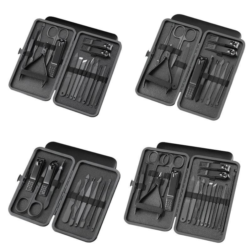 

Black Manicure Kit Nail Cutters For Nail Tips Nail Clippers Cuticle Remover Kit