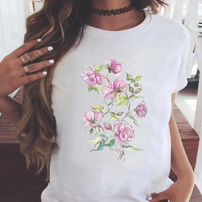 

Women T-shirts Butterfly New Trend Floral Flower Short Sleeve Graphic Print Female Fashion Cartoon T Top Shirt Tee T-Shirt