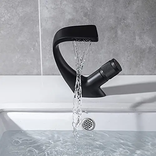 

Matte Black Bathroom Faucet - Waterfall Spout Designed Vanity Sink Faucets Swivel Single Handle 1 Hole Lavatory Faucet wi