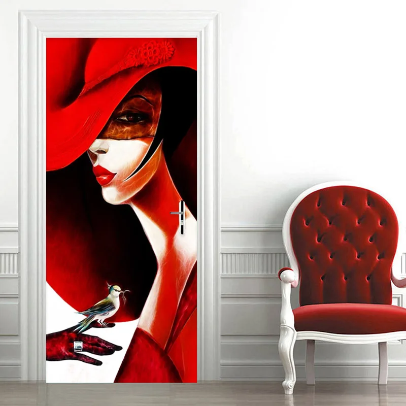 

Self-Adhesive Door Sticker 3D Abstract Figure Oil Painting 3D Door Murals Hotel Restaurant Art Door Decor PVC Waterproof Sticker