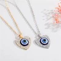 2021 fashion heart round turkey blue eye pendant choker necklace for women metal neck clavicle chain rhinestone jewelry collar