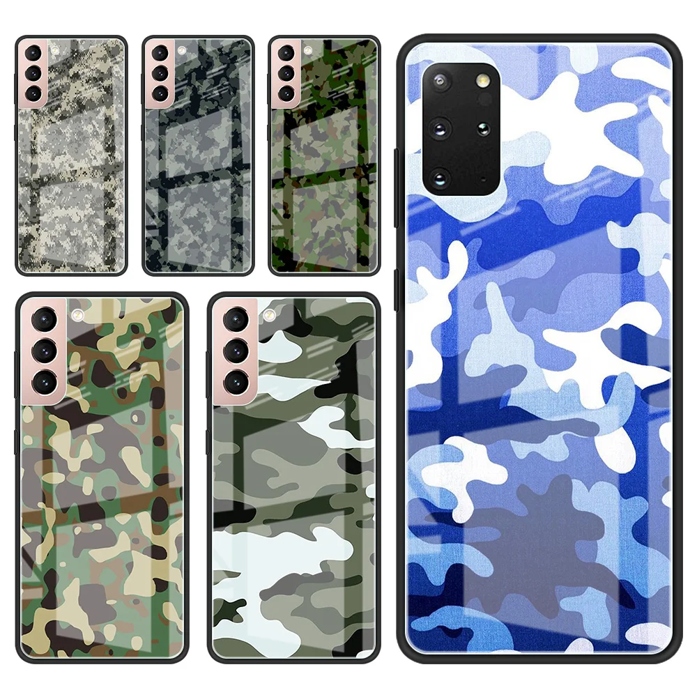 

Glass Cover for Samsung Galaxy S20 FE S21 Ultra S10 S9 Plus S10e S8 Note 20 10 Lite 9 Soft Edge Phone Case Camouflage Army