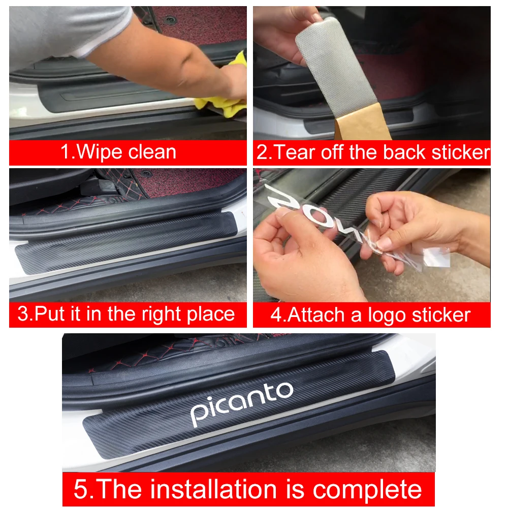 

Car Stickers For Kia Picanto Car Door Sill Decorative Scuff Plate Guards Carbon Fiber Vinyl Door Threshold Sticker Accessories