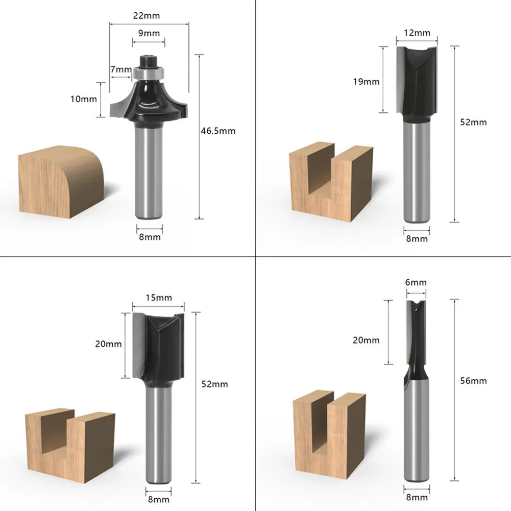 

Set Router Bits Trimming With Wood Case Wood 12pcs 8mm Shank Carbon Steel