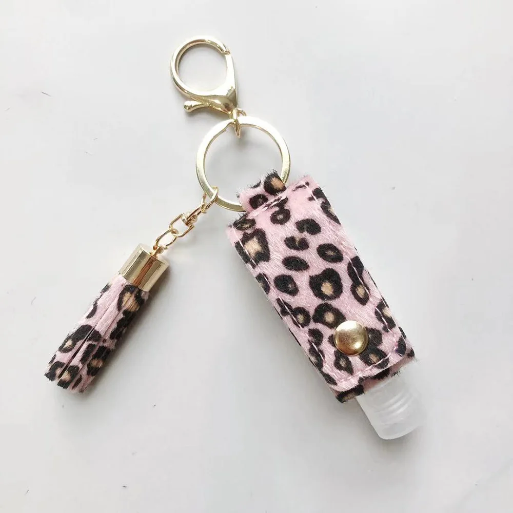 

30ml Portable Leakproof Plastic Travel Bottle Keychains For Hand Sanitizer Vials With Leopard Horsehair Tassels Leather Keyrings