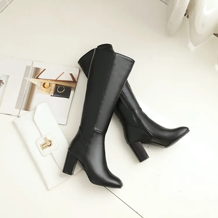 Ботфорты женские выше колена сапоги на молнии сбоку кожаный чехол большие