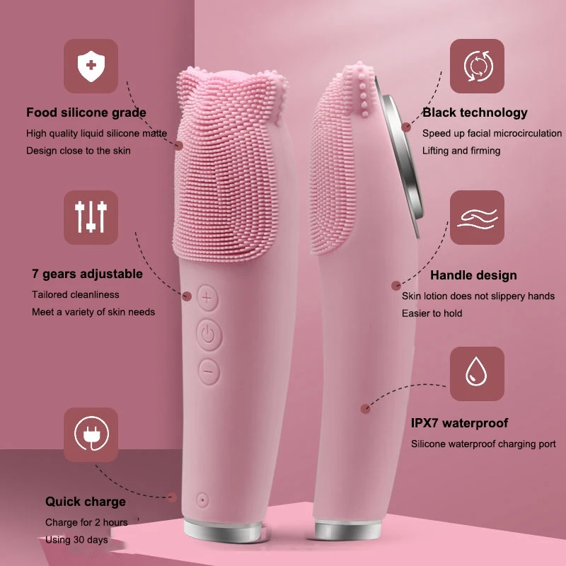 

Electric Silicone Facial Cleansing Instrument Face Cleanser Beauty Hot Compress on Export Import Deep Washing Massage