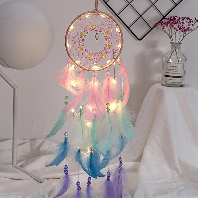 

Colorful True feather dream catcher lights up Creative dreamcatcher girls practical special birthday gifts home decoration