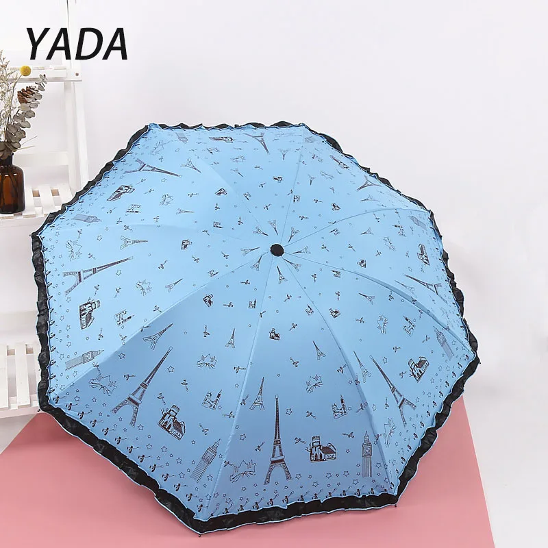 

YADA Princess Appollo Paris Tower Parasol Windproof Folding Rainy Lace Umbrellas For Women Anti-UV Umbrella Female YD210003