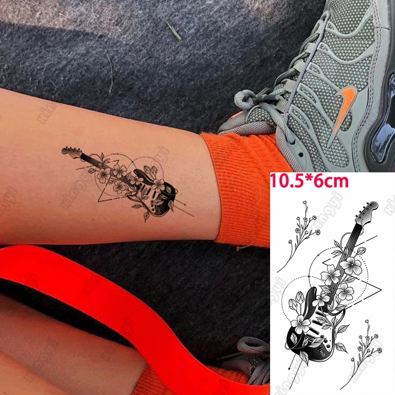 

Waterproof Temporary Tattoo Sticker Guitar Flowers Lavender Love Girls Arm Wrist Water Transfer Fake Tatto Body Art Women Men