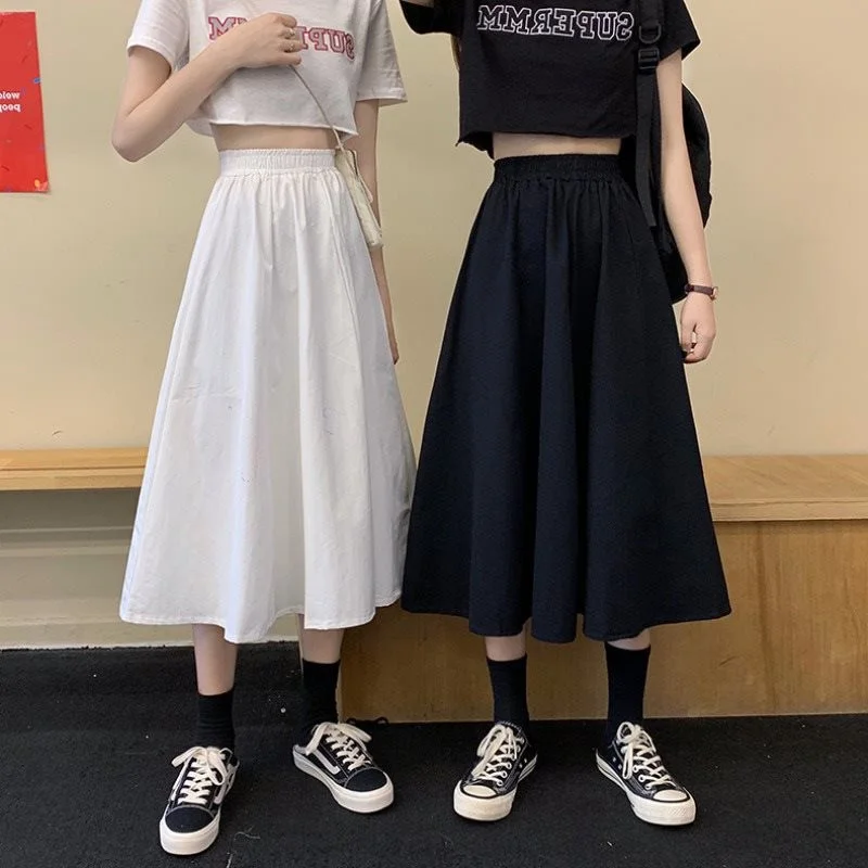

Japanese Hong Kong Style JK White Skirt Women's Summer Retro High Waist Slimming A- line Umbrella Skirt Small Pleated Long Skirt