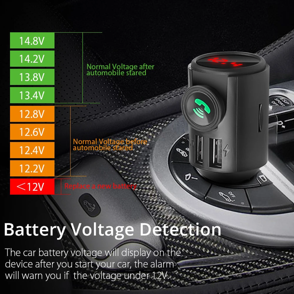 Цифровой измеритель напряжения Bluetooth 5 0 Handsfree Car Kit 3.1A двойное USB зарядное
