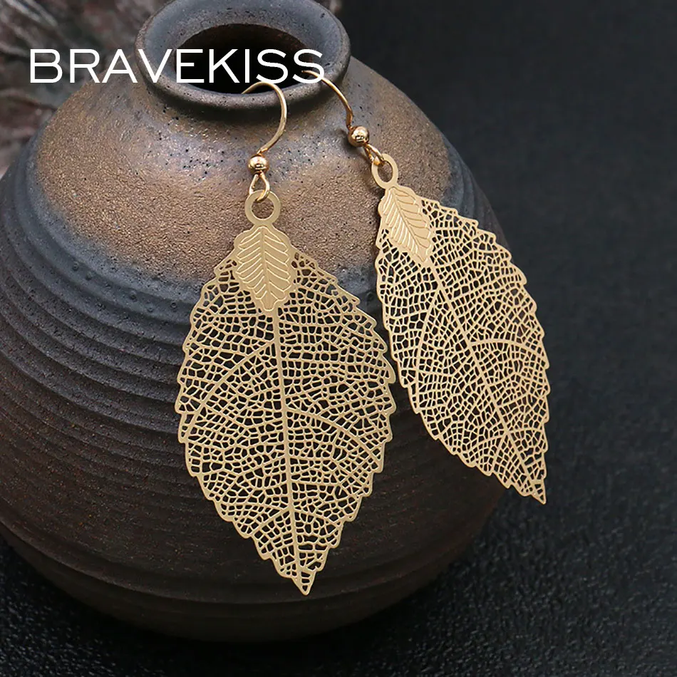 Винтажные женские серьги-подвески в форме листьев стиле бохо