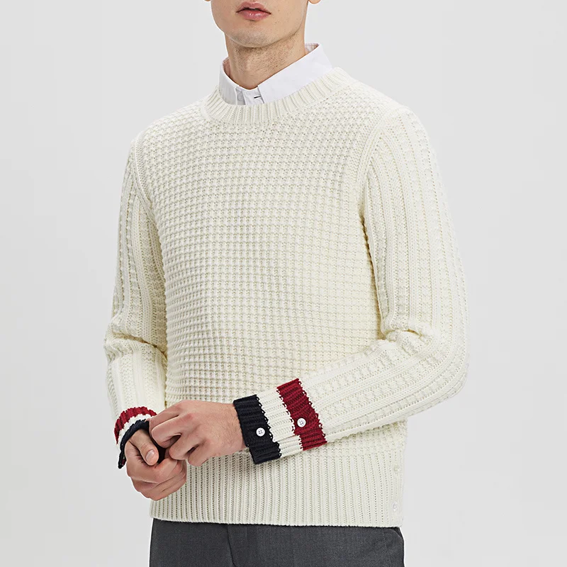 

Мужской Хлопковый свитер в полоску, с круглым вырезоТБ