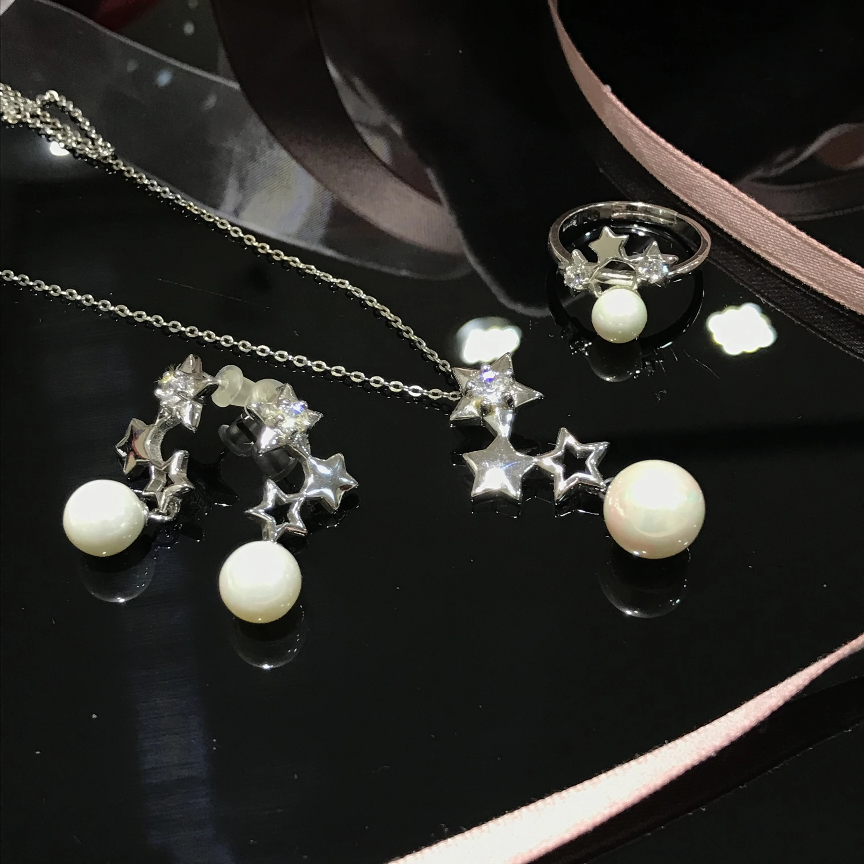 Kkmall S925 Серебряное жемчужное ожерелье кольцо и жемчужные серьги подарок другу из