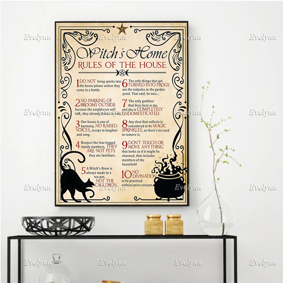 

Witch'S Home.Final Rules Of The House Poster Living Room Decoration Home Decor Canvas Wall Art Prints Unique Gift