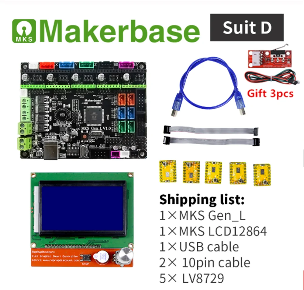 3d принтер контроллер карты MKS GEN L V2.0+ Ramps lcd 12864 Дисплей lcd 12864+ RepRap Шаговые драйверы DIY 3D принтер вещи