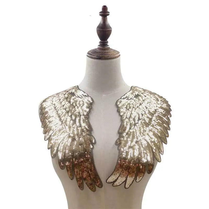 

2PCS Luxury Glitter Gold Silver Wings Pattern Sequins Embroidery Badge 3D Lace Applique Dress Blouse Garment Sewing Cloth Decor