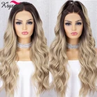 Парик Kryssma с длинными волнистыми светлыми кружевами спереди, парики со светлыми синтетическими волосами с естественной линией волос, свободная часть, Омбре, Hd кружевной передний парик