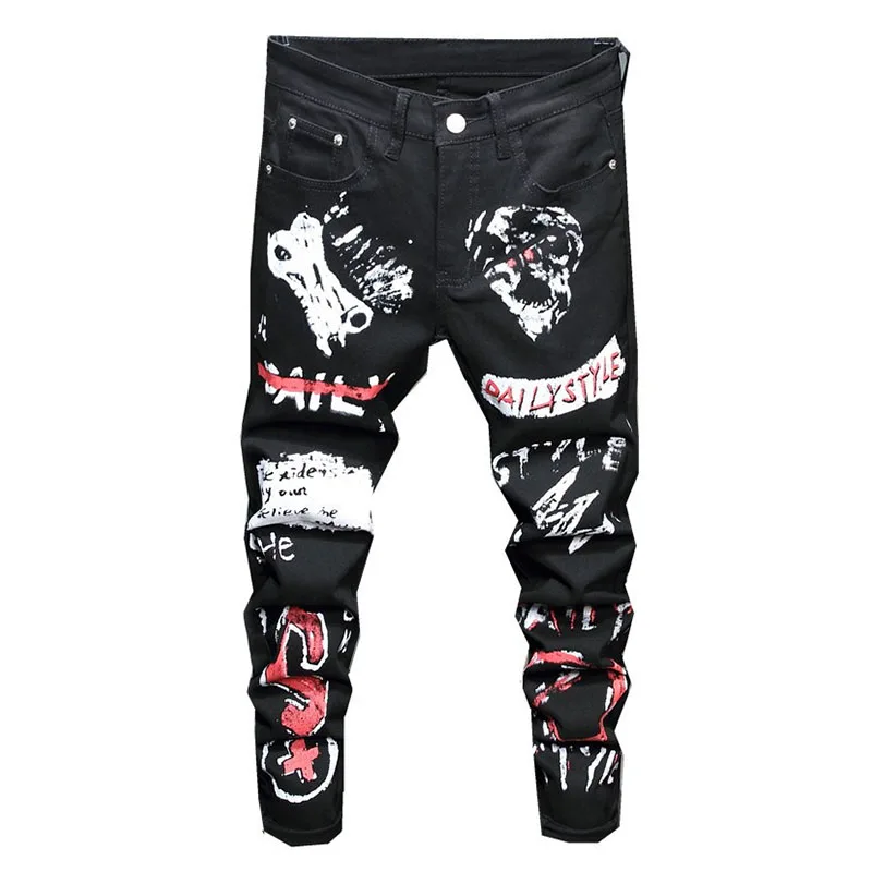 

Джинсы KIOVNO мужские, с принтом граффити, зауженные, стрейчевые, уличная одежда в стиле хип-хоп