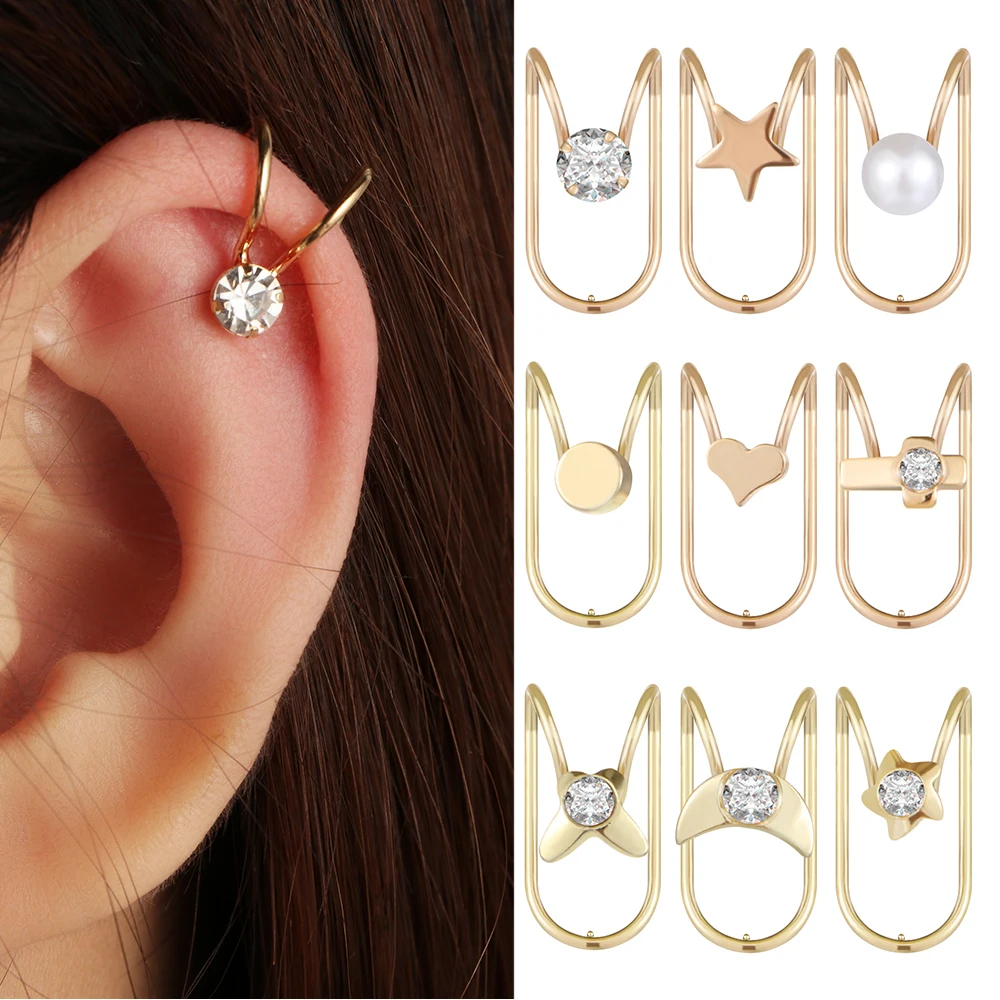 Новые модные женские серьги каффы U образные жемчужные клипсы в форме сердца