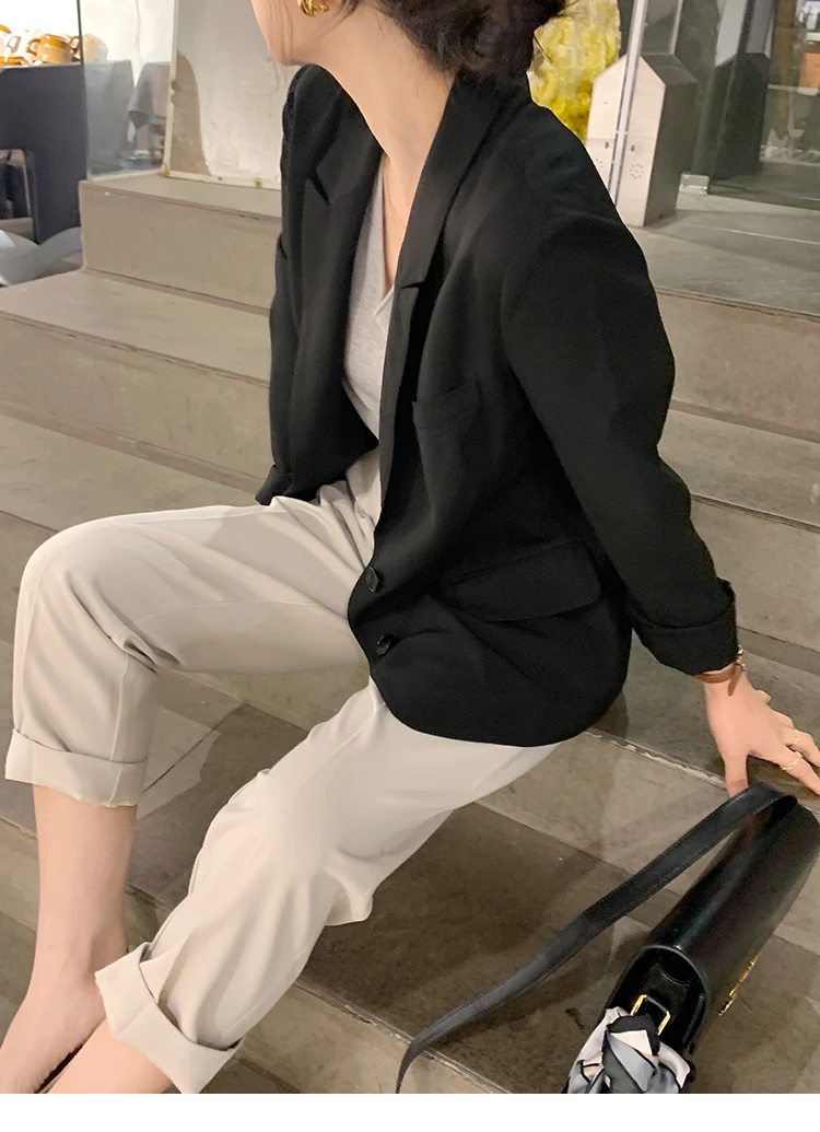 

Summer Women Fashion Office Wear Basic Thin Satin Blazers Coat Long Sleeve Female Outerwear Chic Tops high quality Dropshipping