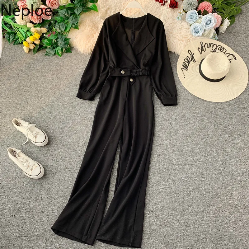 Neploe 2020 осенне-зимний Облегающий комбинезон с высокой талией Одноцветный длинным